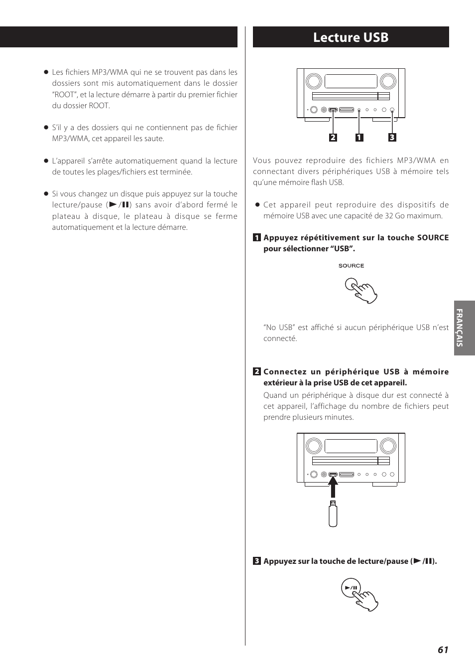 Lecture usb | Teac CD Receiver CR-H238i User Manual | Page 61 / 118