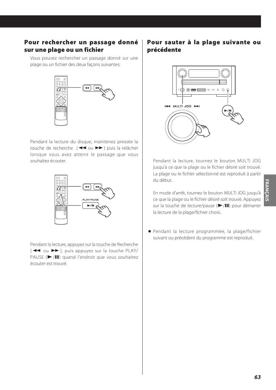 Pour sauter à la plage suivante ou précédente | Teac CD Receiver CR-H238i User Manual | Page 63 / 118