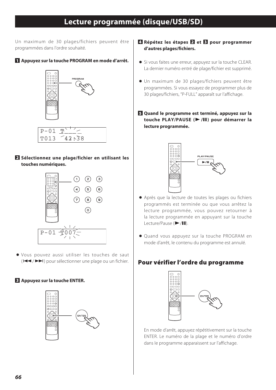 Lecture programmée (disque/usb/sd), Pour vérifier l’ordre du programme | Teac CD Receiver CR-H238i User Manual | Page 66 / 118