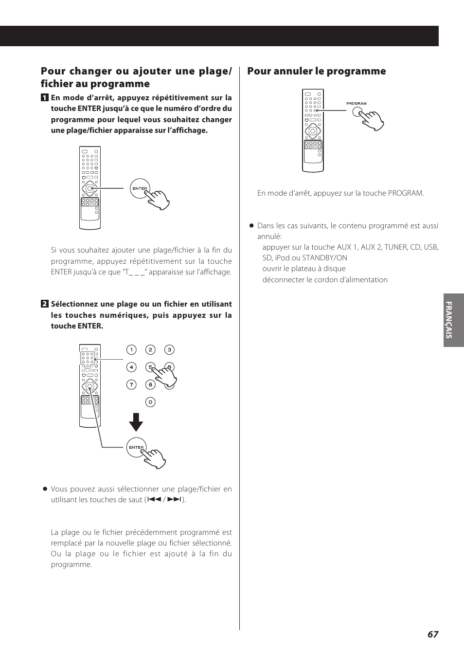 Pour annuler le programme | Teac CD Receiver CR-H238i User Manual | Page 67 / 118