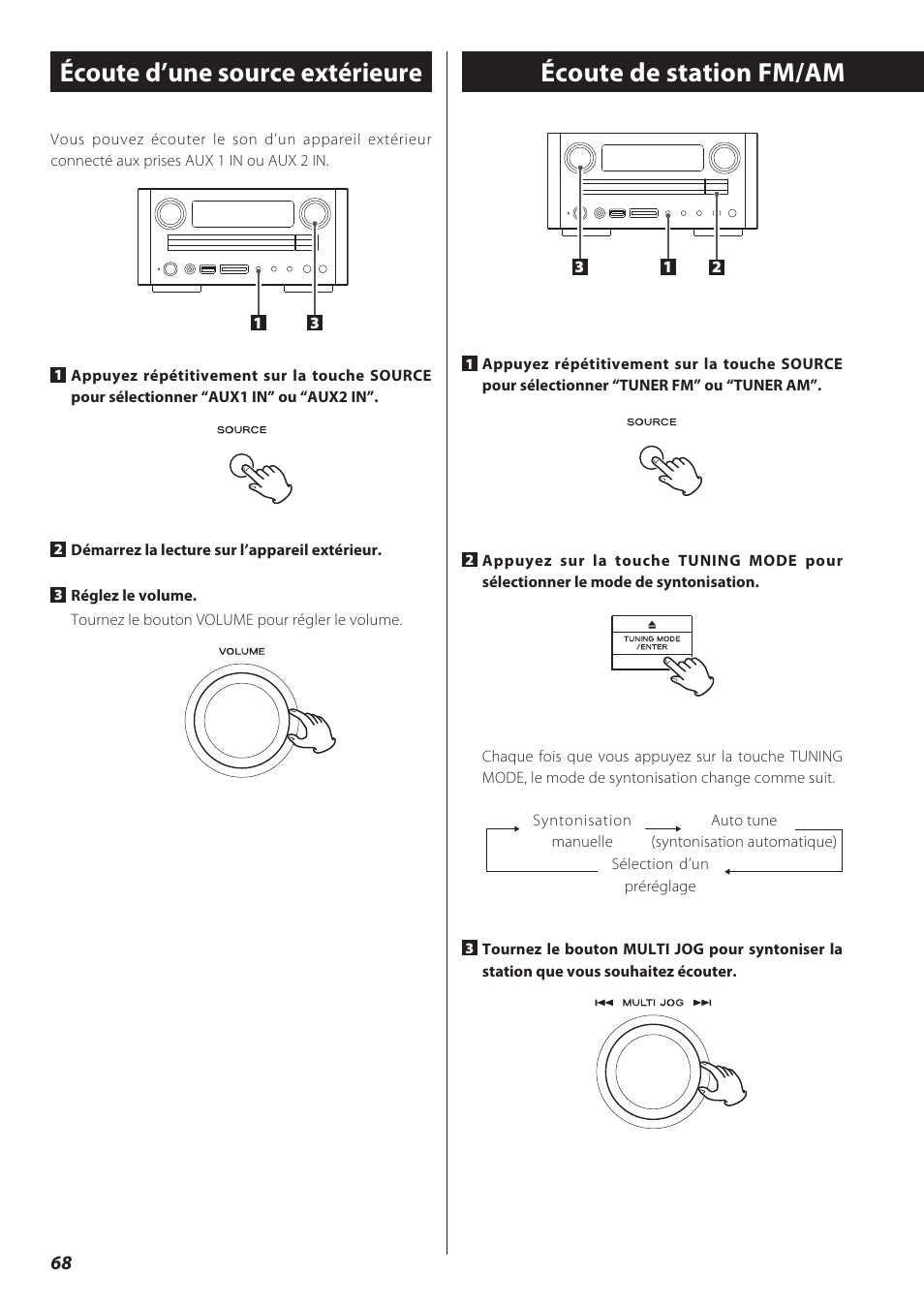 Écoute d’une source extérieure, Écoute de station fm/am, Sélection d’un préréglage | Teac CD Receiver CR-H238i User Manual | Page 68 / 118