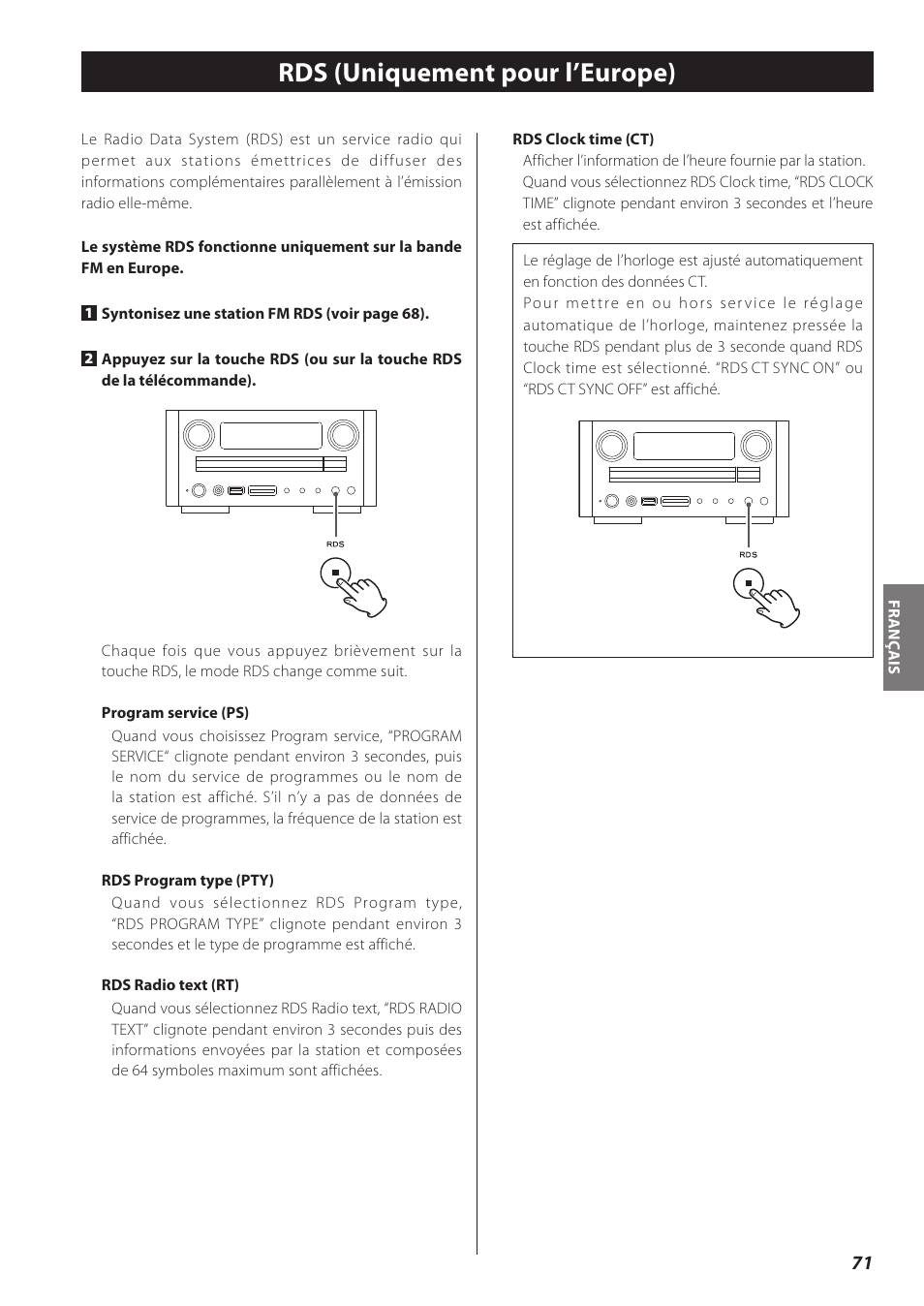 Rds (uniquement pour l’europe) | Teac CD Receiver CR-H238i User Manual | Page 71 / 118