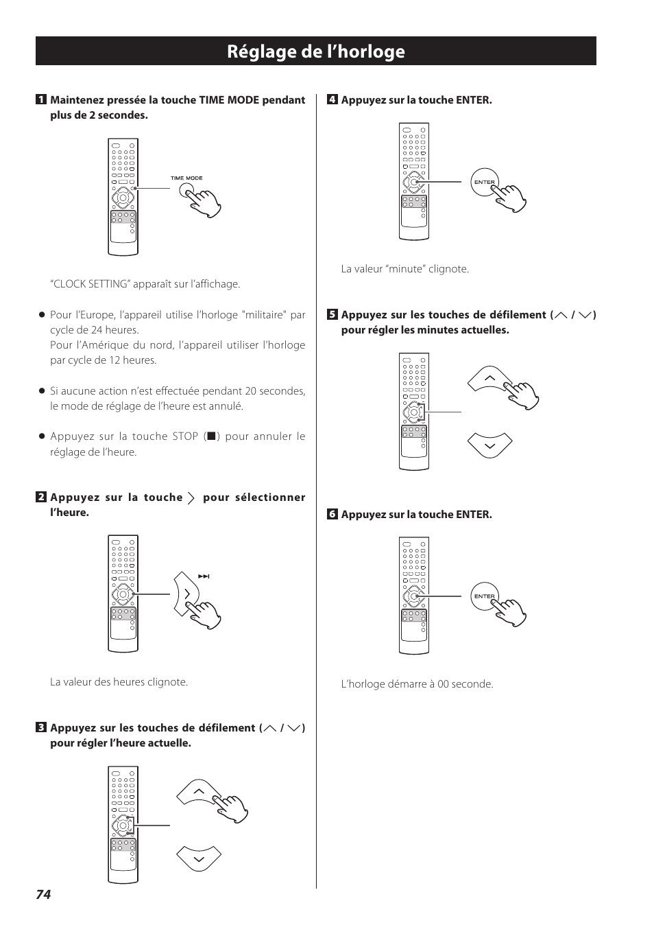 Réglage de l’horloge, Utilisation de la minuterie | Teac CD Receiver CR-H238i User Manual | Page 74 / 118