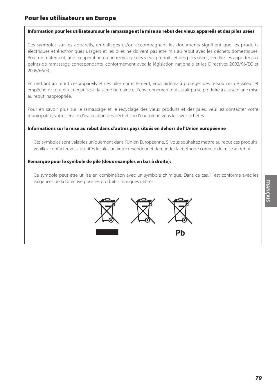 Pour les utilisateurs en europe | Teac CD Receiver CR-H238i User Manual | Page 79 / 118