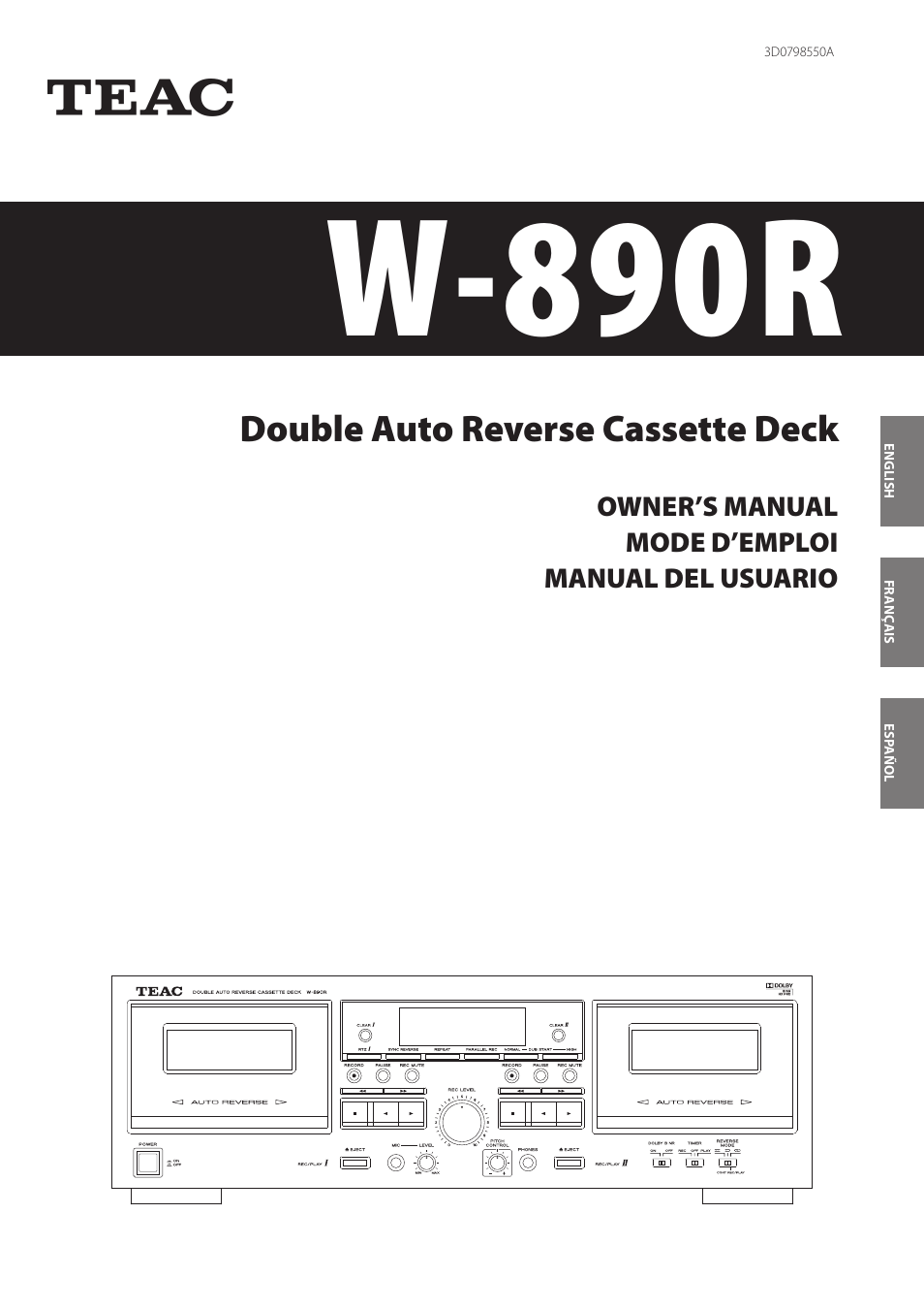 Teac Double Auto Reverse Cassette Deck W-890R User Manual | 64 pages