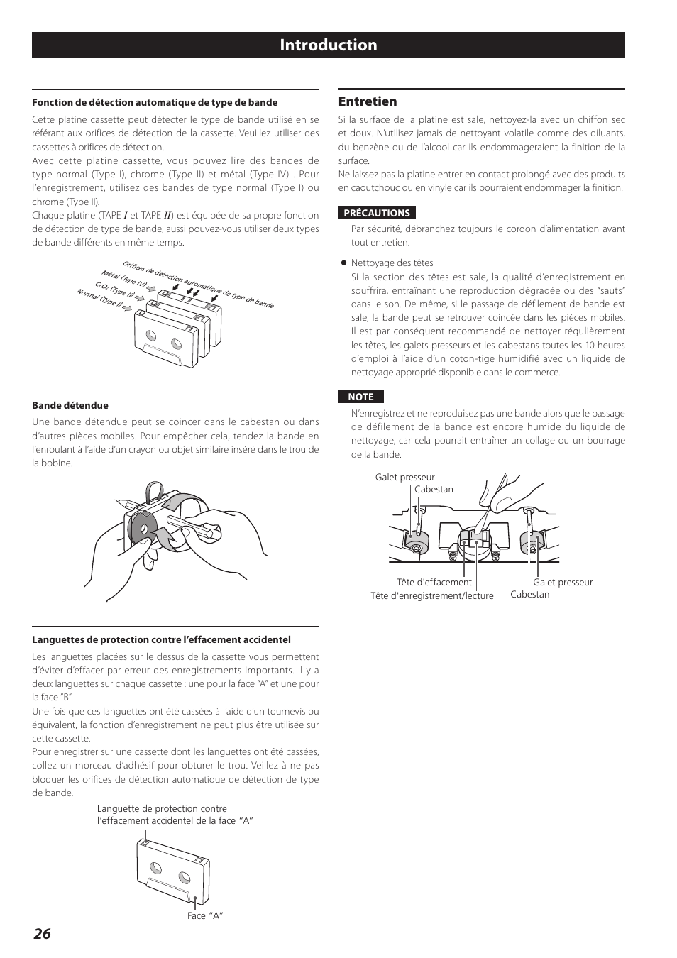 Entretien, Introduction | Teac Double Auto Reverse Cassette Deck W-890R User Manual | Page 26 / 64