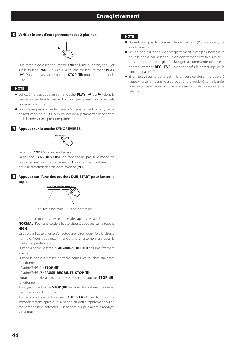 Enregistrement | Teac Double Auto Reverse Cassette Deck W-890R User Manual | Page 40 / 64