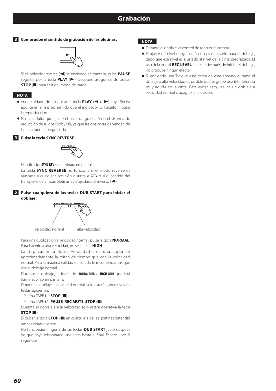 Grabación | Teac Double Auto Reverse Cassette Deck W-890R User Manual | Page 60 / 64