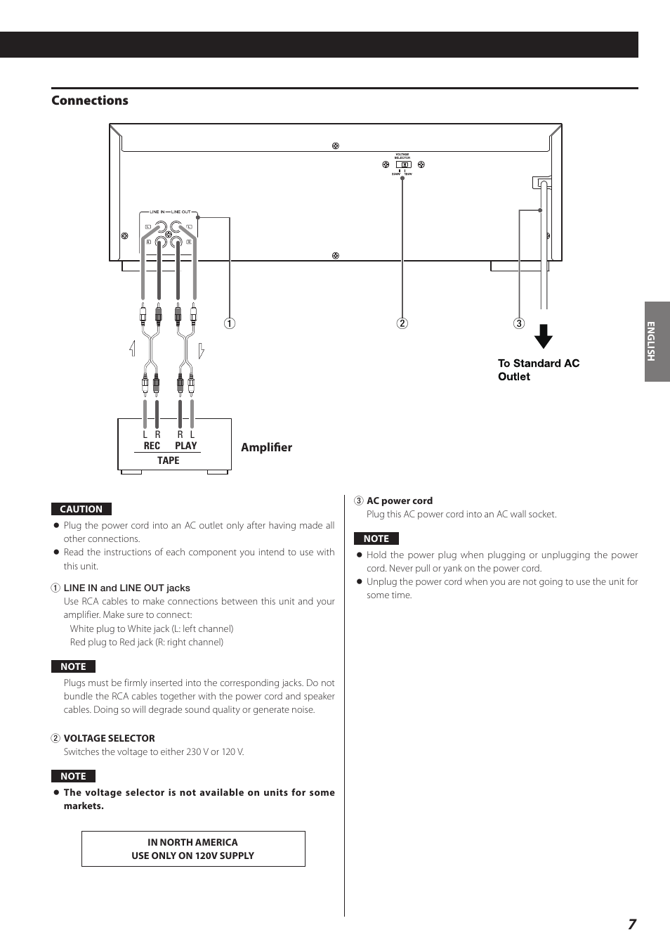 Connections | Teac Double Auto Reverse Cassette Deck W-890R User Manual | Page 7 / 64