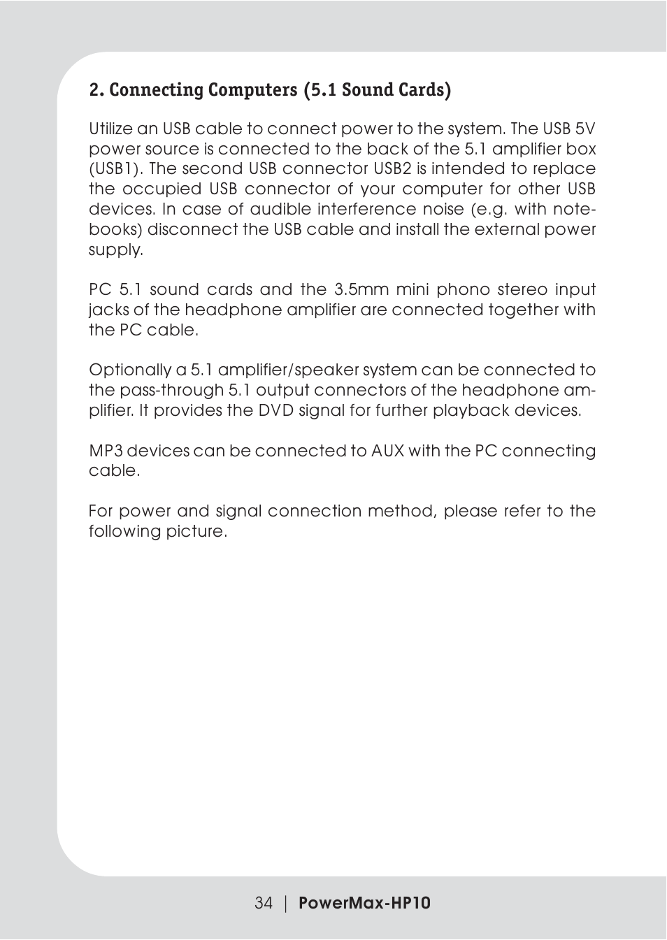 Connecting computers (5.1 sound cards) | Teac PowerMax-HP10 User Manual | Page 12 / 24