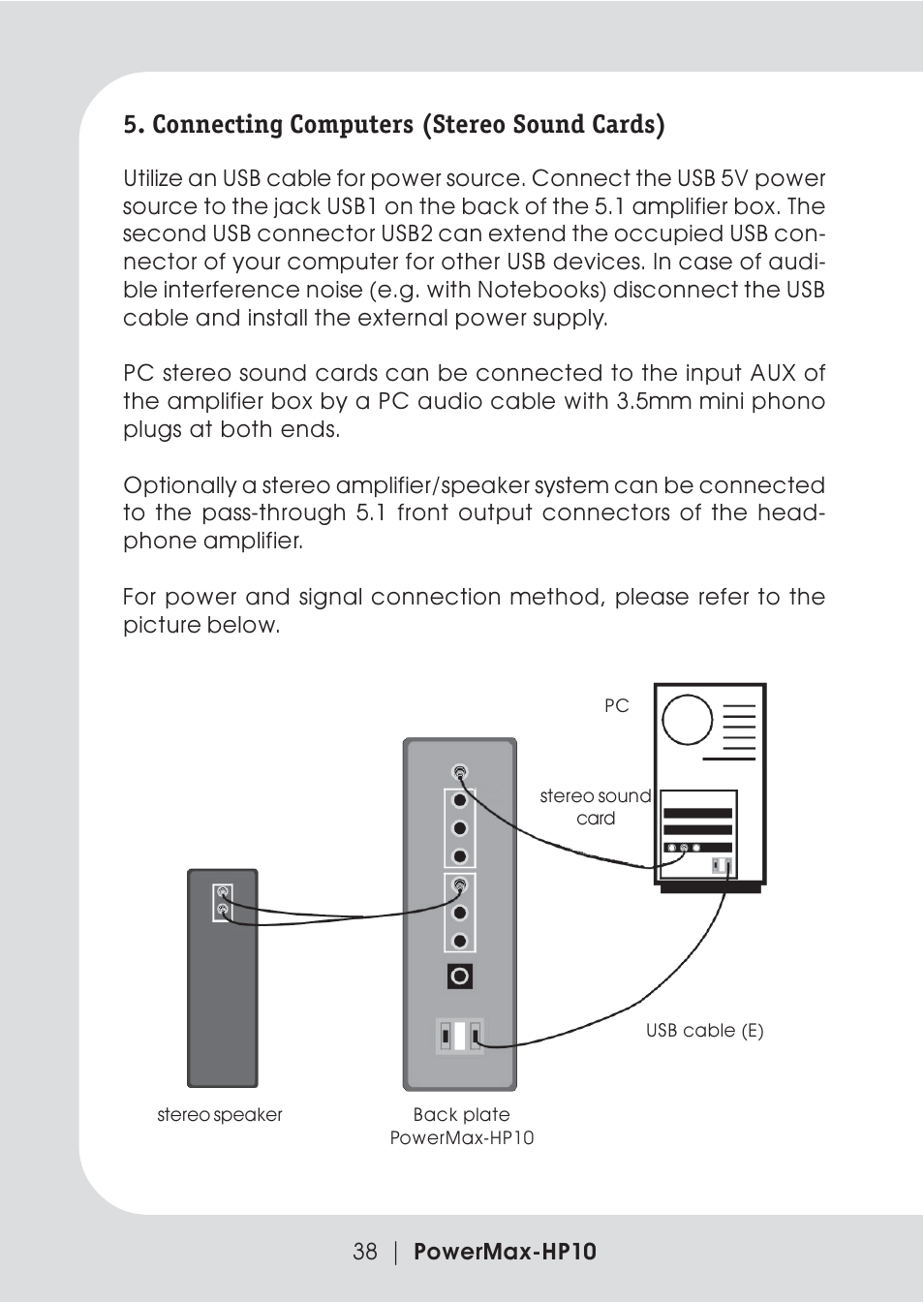 Connecting computers (stereo sound cards) | Teac PowerMax-HP10 User Manual | Page 16 / 24