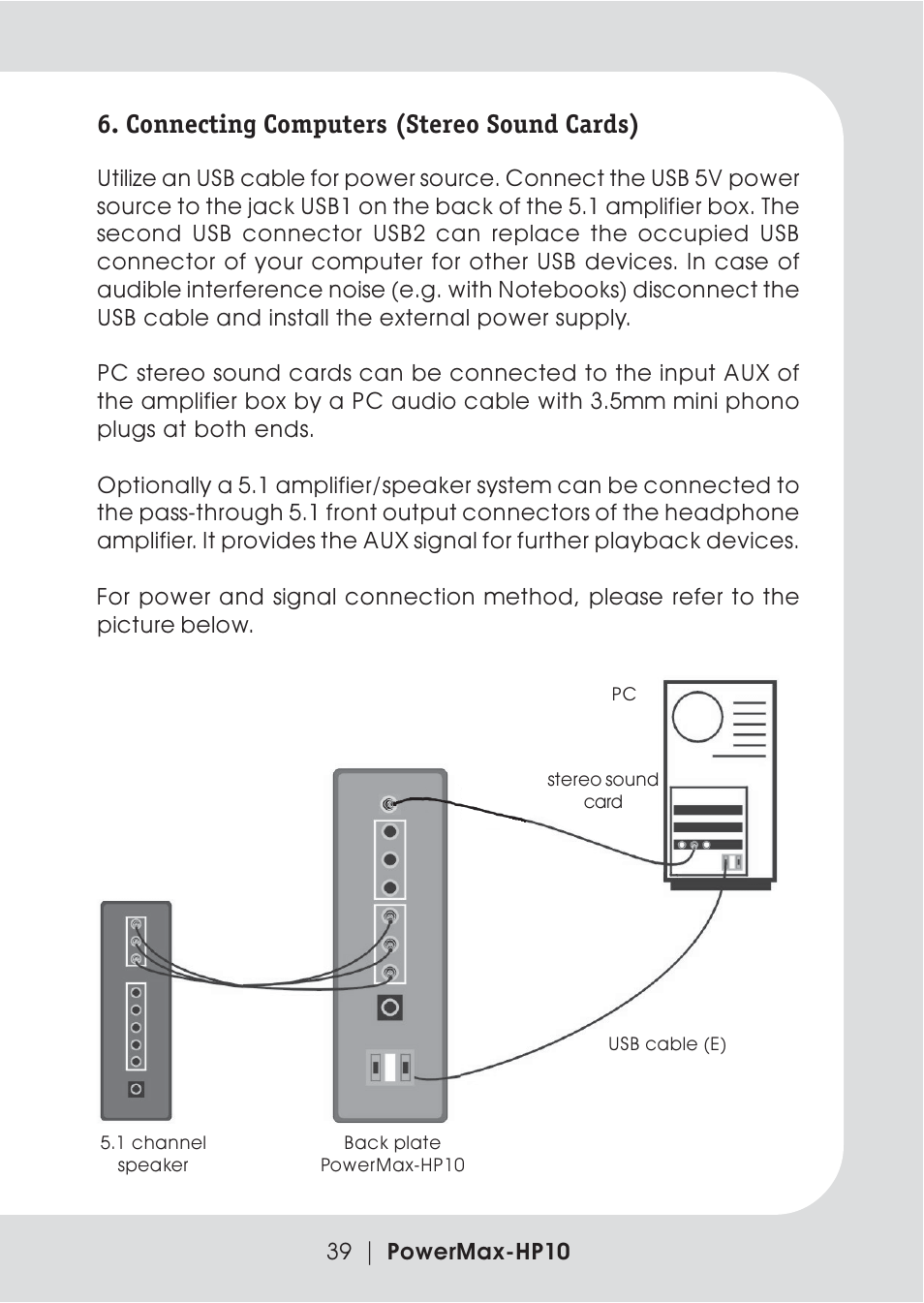 Connecting computers (stereo sound cards) | Teac PowerMax-HP10 User Manual | Page 17 / 24