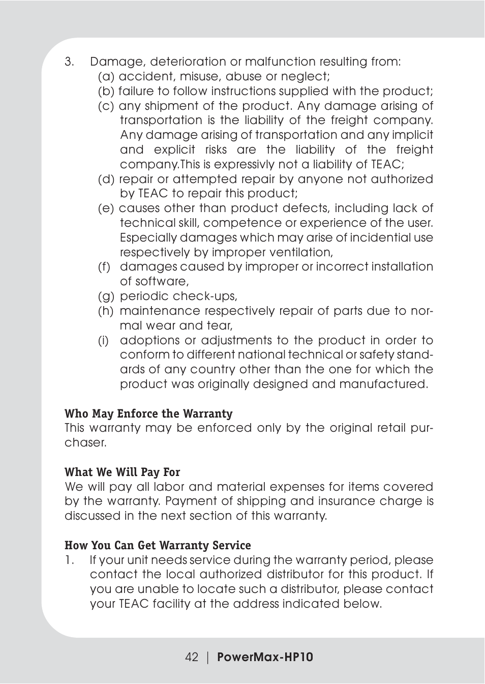 Teac PowerMax-HP10 User Manual | Page 20 / 24