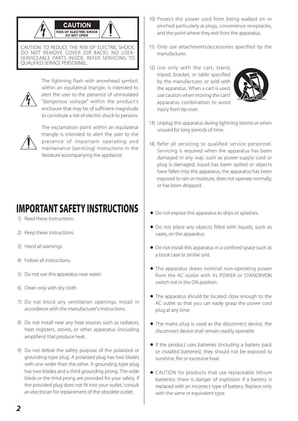 Important safety instructions | Teac STEREO COMPACT SR-80I User Manual | Page 2 / 84