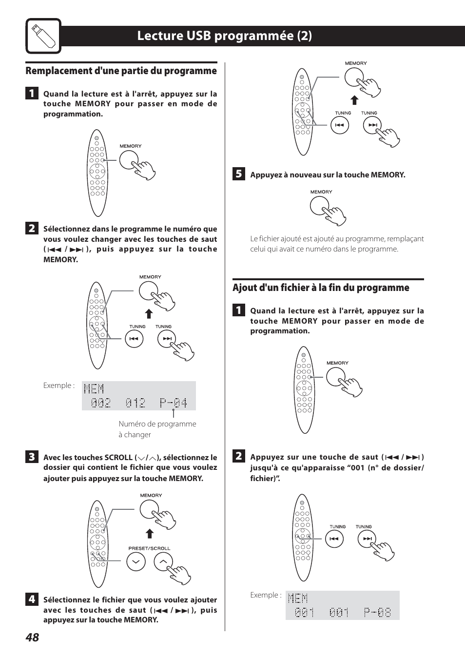 Lecture usb programmée (2) | Teac STEREO COMPACT SR-80I User Manual | Page 48 / 84