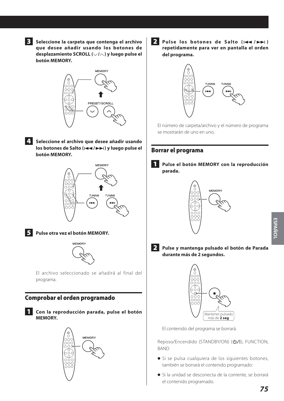 Comprobar el orden programado, Borrar el programa | Teac STEREO COMPACT SR-80I User Manual | Page 75 / 84