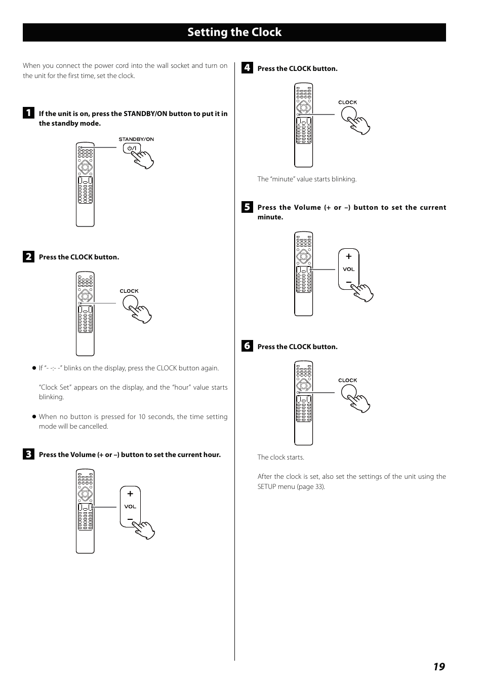 Setting the clock | Teac MCDV600 User Manual | Page 19 / 48