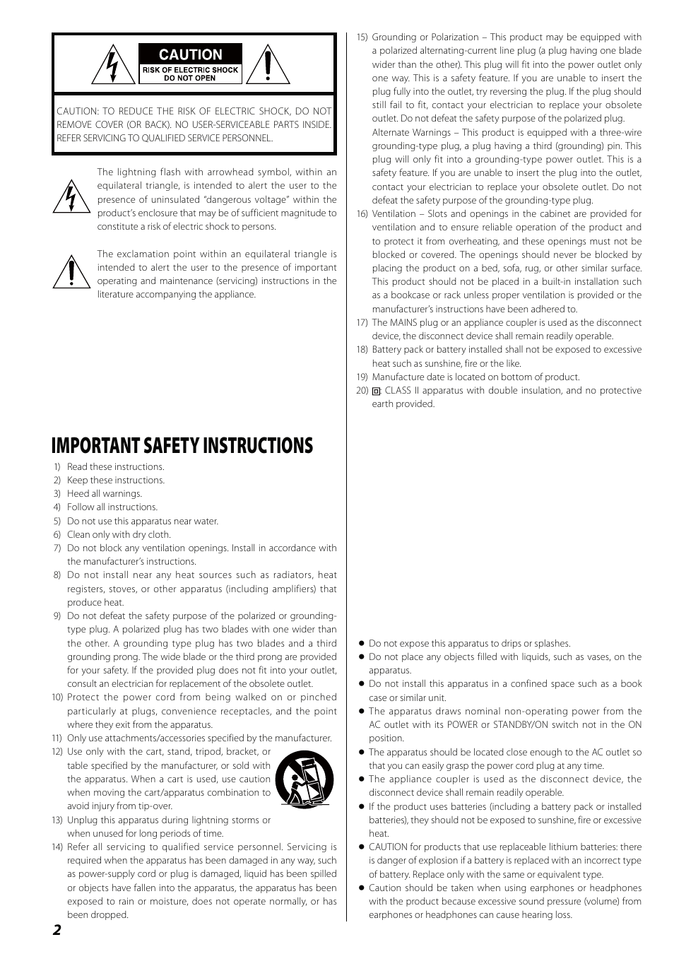 Important safety instructions | Teac MCDV600 User Manual | Page 2 / 48