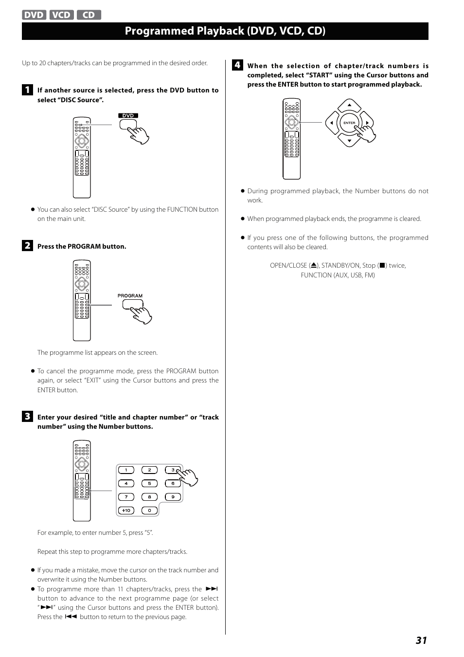 Programmed playback (dvd, vcd, cd) | Teac MCDV600 User Manual | Page 31 / 48