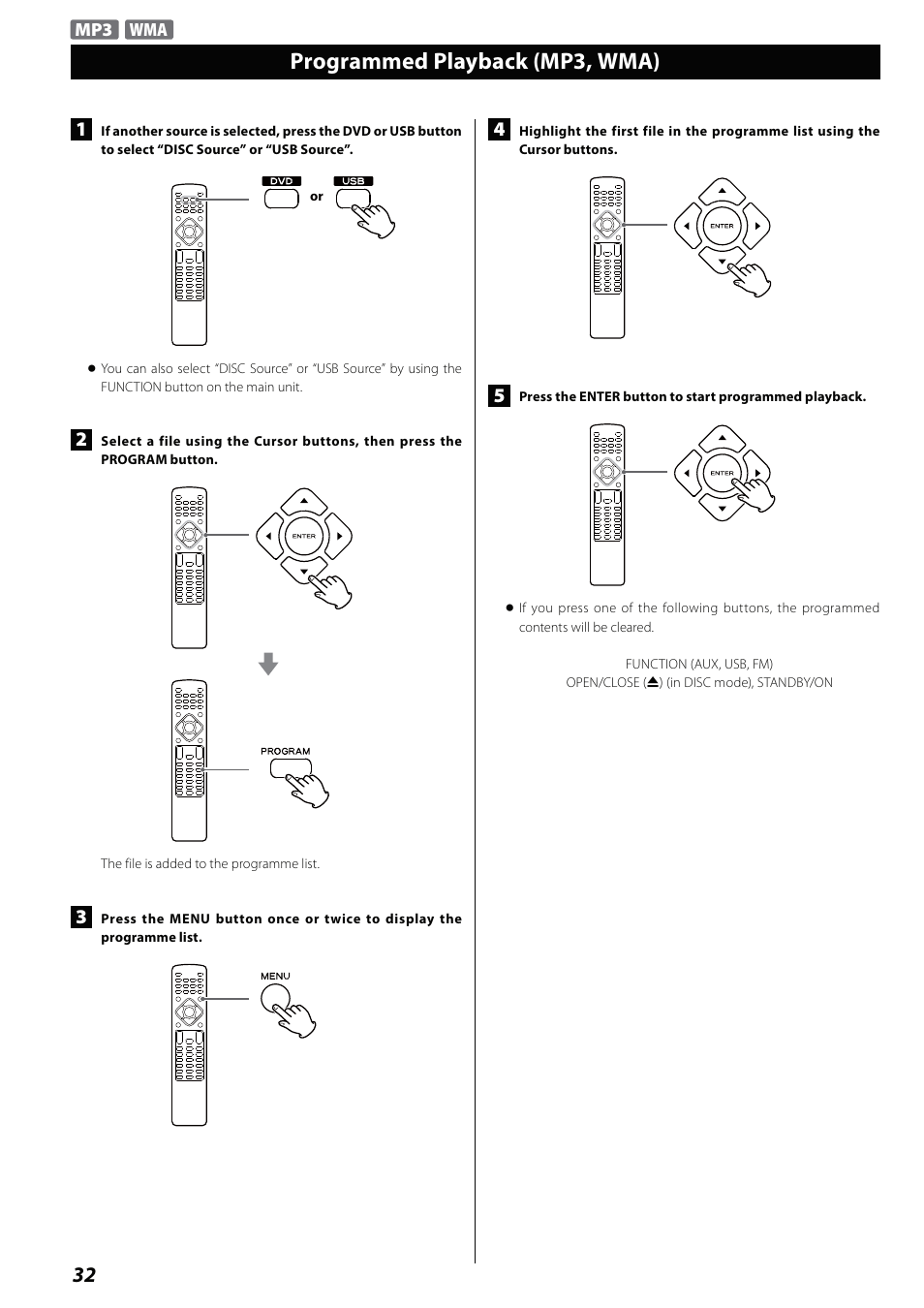 Programmed playback (mp3, wma) | Teac MCDV600 User Manual | Page 32 / 48