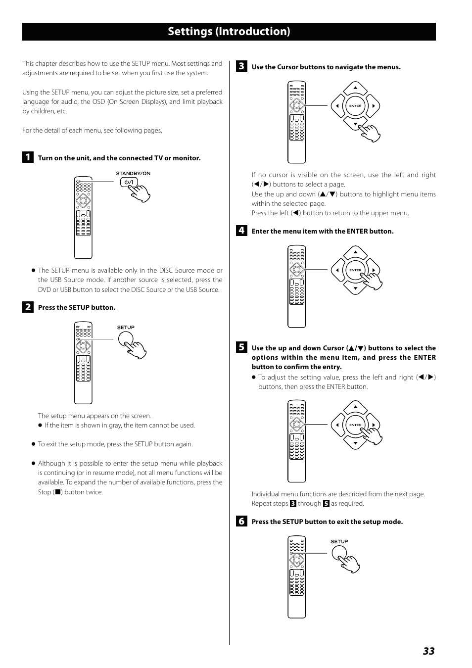 Settings (introduction) | Teac MCDV600 User Manual | Page 33 / 48