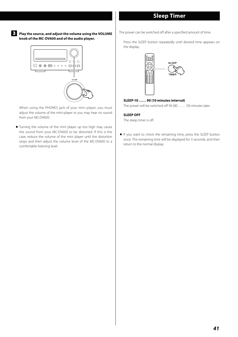 Sleep timer | Teac MCDV600 User Manual | Page 41 / 48