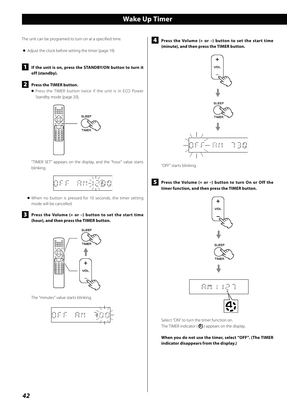 Wake up timer | Teac MCDV600 User Manual | Page 42 / 48