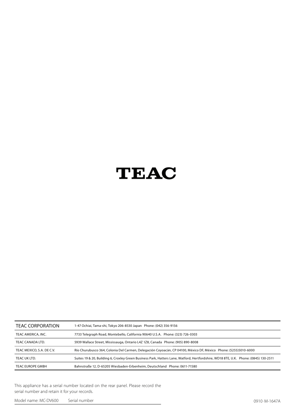Teac MCDV600 User Manual | Page 48 / 48