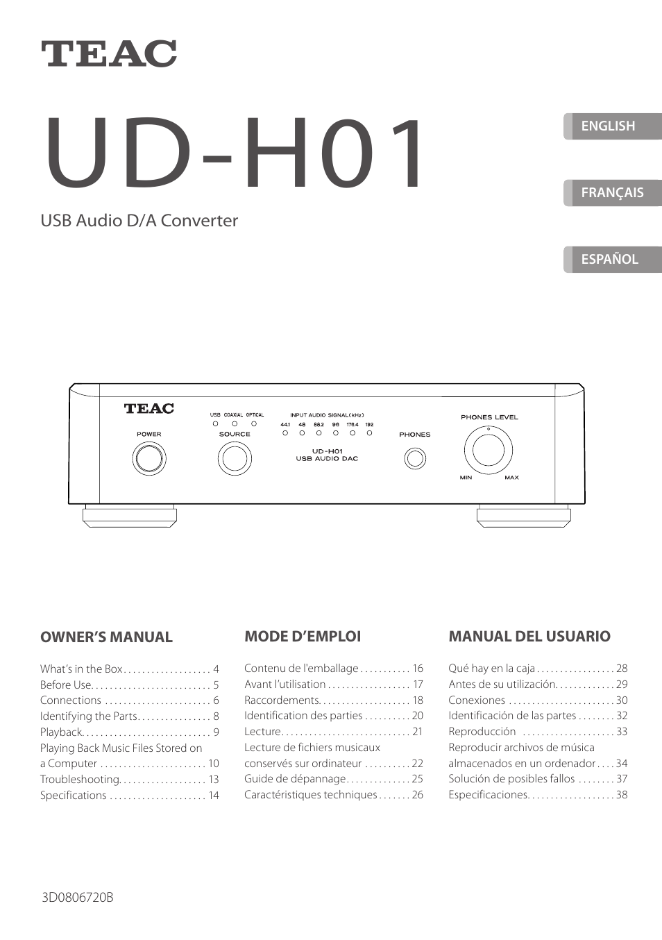 Teac USB Audio D/A Converter UD-H01 User Manual | 40 pages