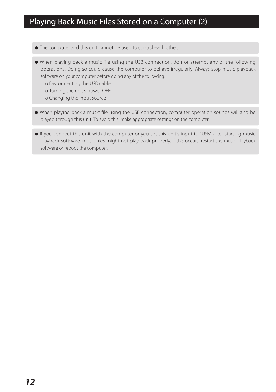 Playing back music files stored on a computer (2) | Teac USB Audio D/A Converter UD-H01 User Manual | Page 12 / 40