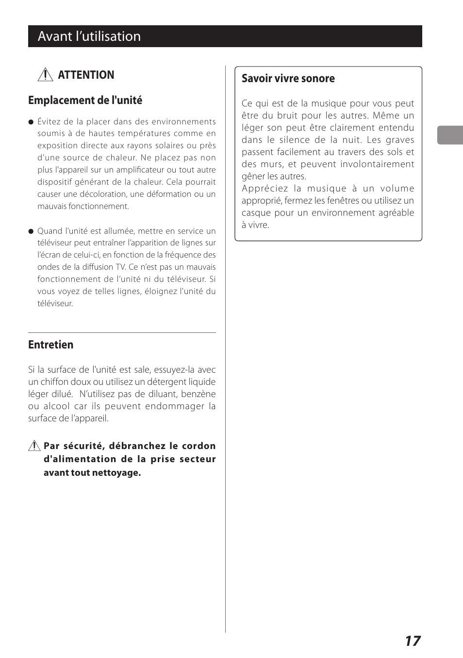 Avant l’utilisation | Teac USB Audio D/A Converter UD-H01 User Manual | Page 17 / 40