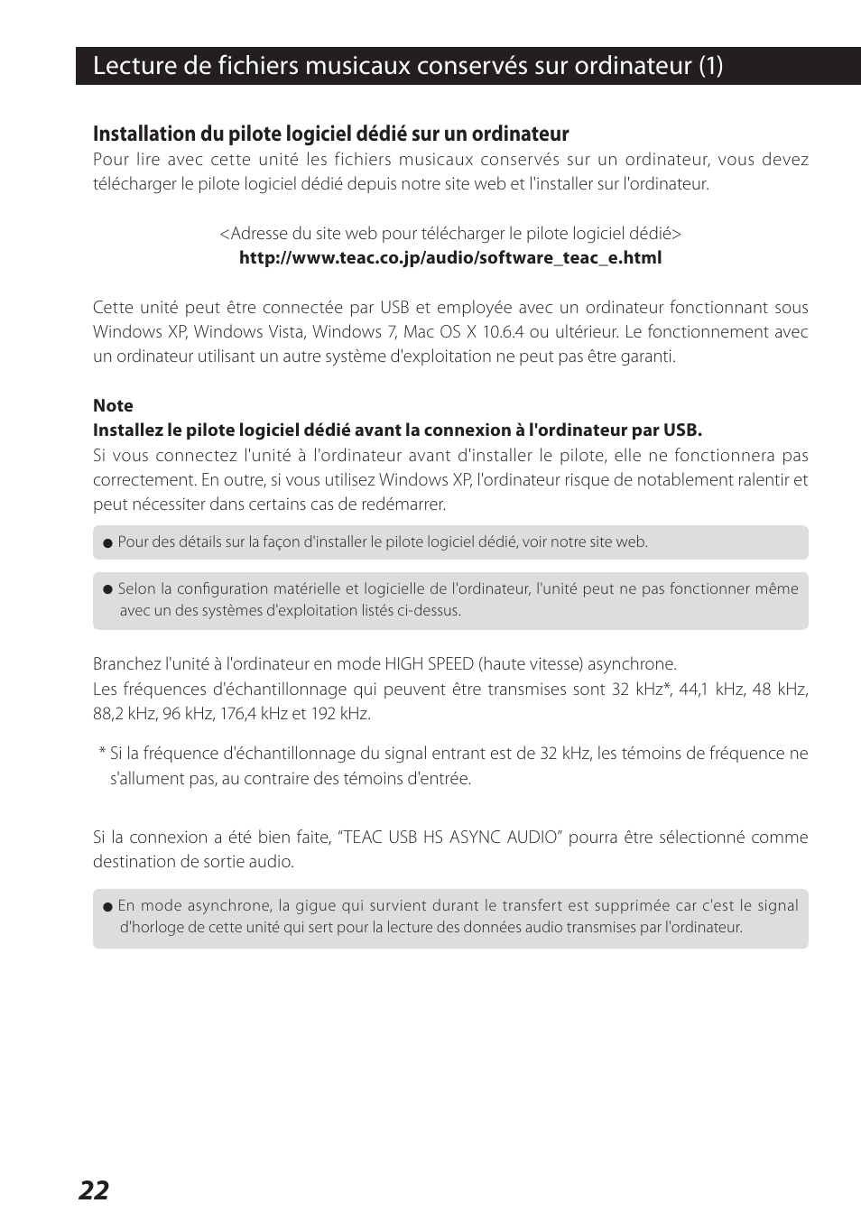 Teac USB Audio D/A Converter UD-H01 User Manual | Page 22 / 40