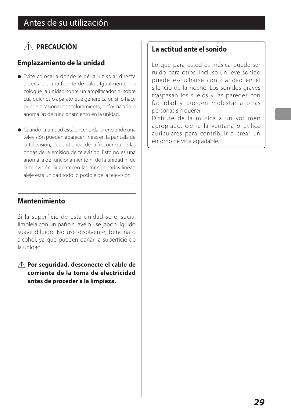 Antes de su utilización | Teac USB Audio D/A Converter UD-H01 User Manual | Page 29 / 40