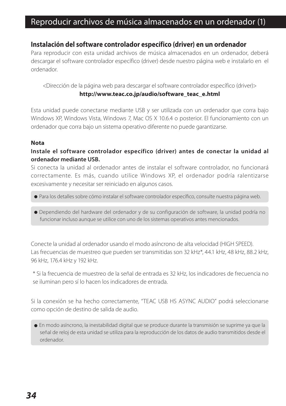 Teac USB Audio D/A Converter UD-H01 User Manual | Page 34 / 40