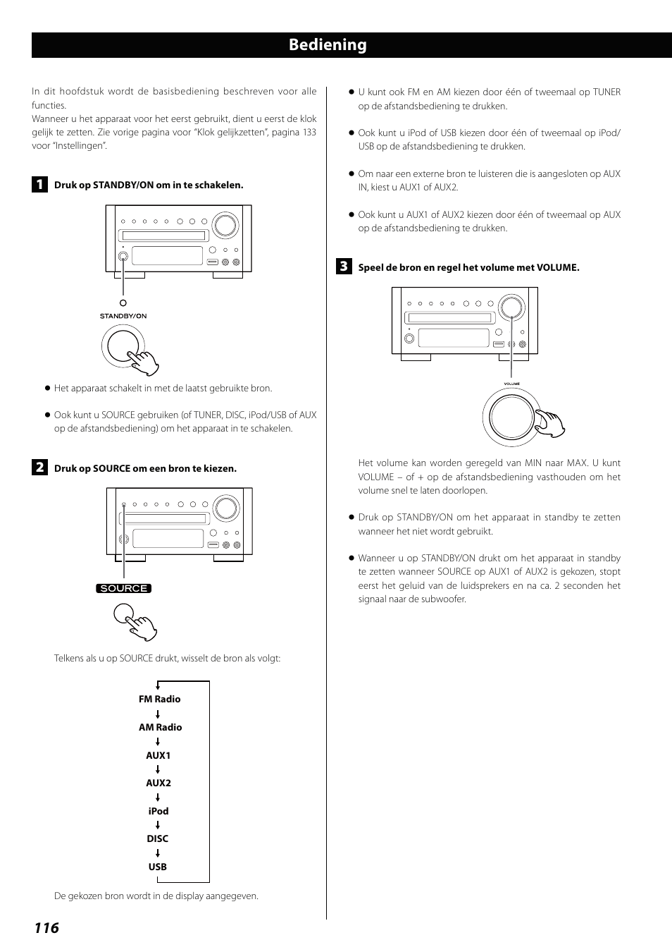 Bediening | Teac DVD Receiver DR-H338i User Manual | Page 116 / 148