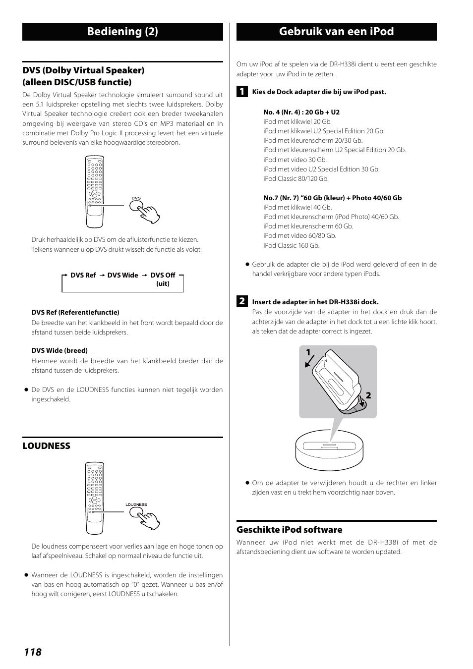 Gebruik van een ipod, Bediening (2) gebruik van een ipod | Teac DVD Receiver DR-H338i User Manual | Page 118 / 148