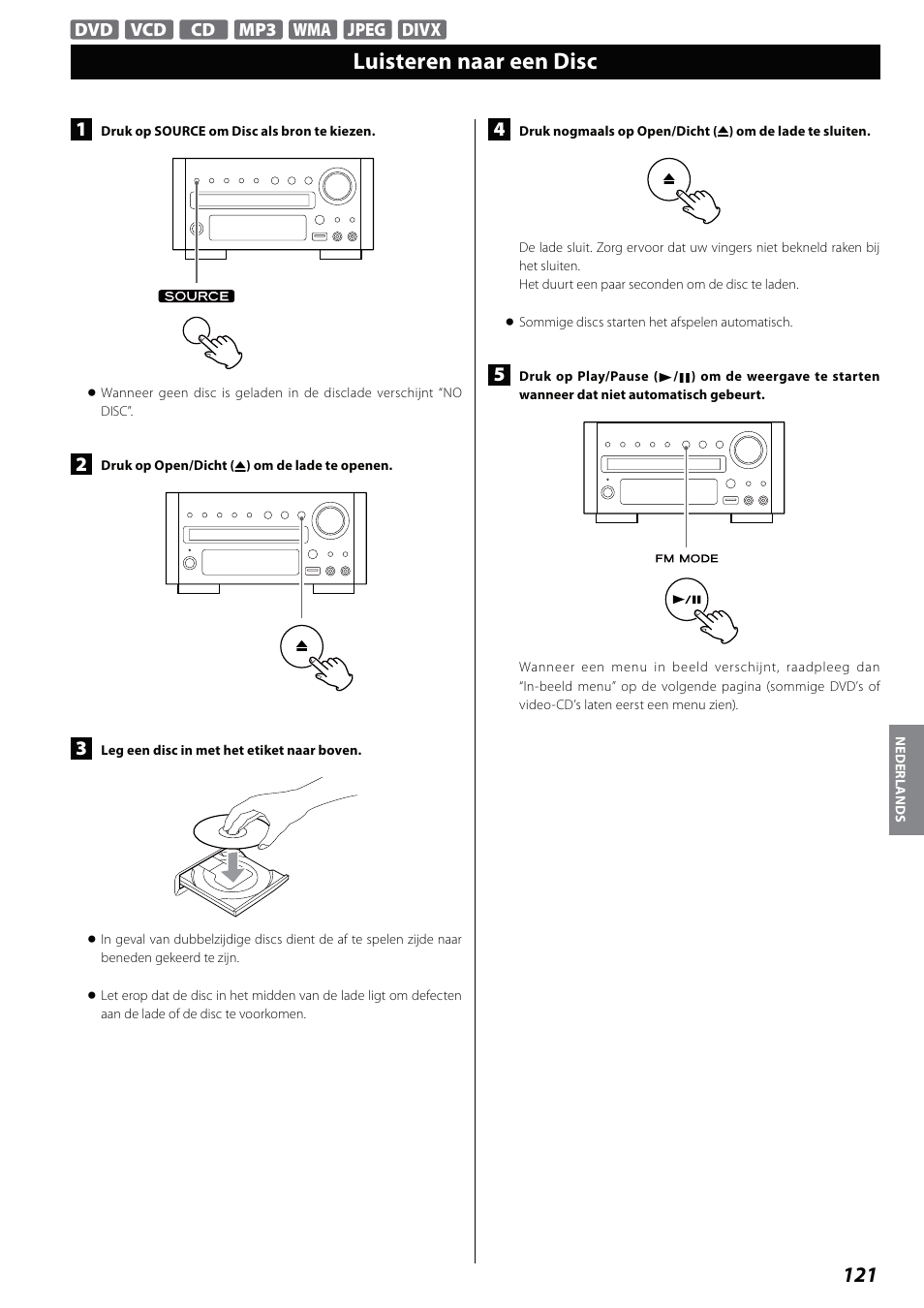 Luisteren naar een disc | Teac DVD Receiver DR-H338i User Manual | Page 121 / 148