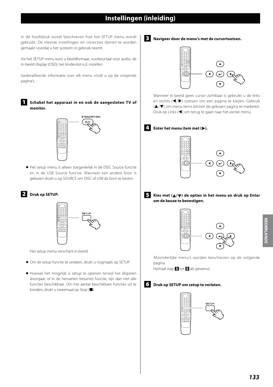 Instellingen (inleiding) | Teac DVD Receiver DR-H338i User Manual | Page 133 / 148