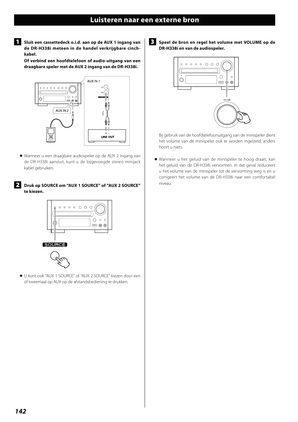 Luisteren naar een externe bron | Teac DVD Receiver DR-H338i User Manual | Page 142 / 148