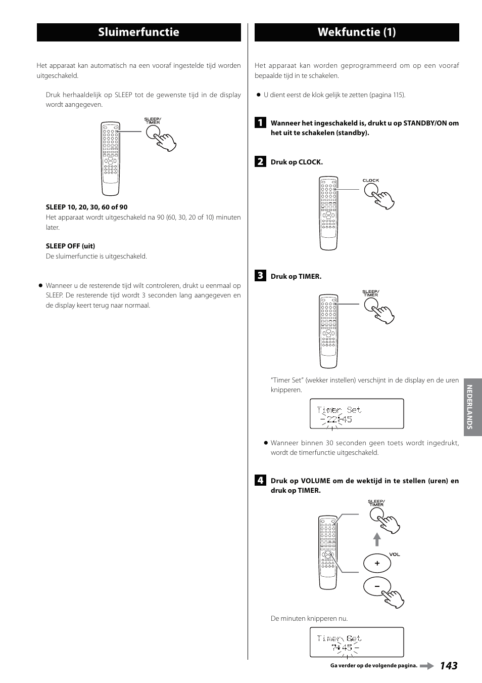 Sluimerfunctie, Wekfunctie, Sluimerfunctie wekfunctie (1) | Teac DVD Receiver DR-H338i User Manual | Page 143 / 148