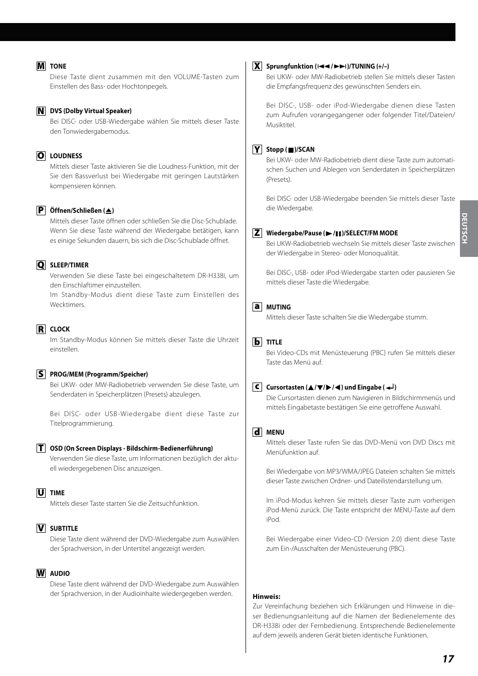 Teac DVD Receiver DR-H338i User Manual | Page 17 / 148