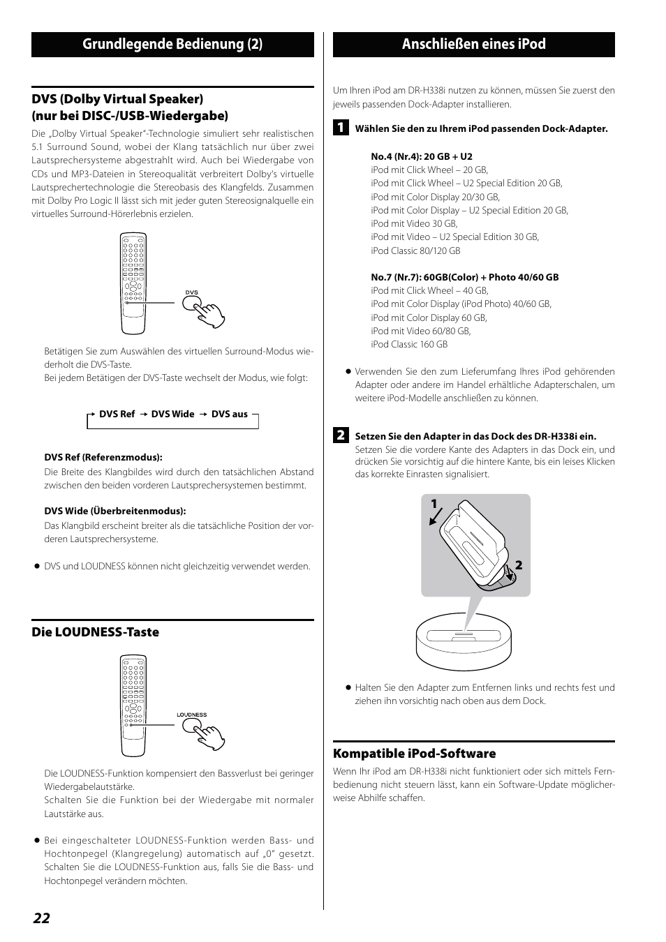 Anschließen eines ipod | Teac DVD Receiver DR-H338i User Manual | Page 22 / 148