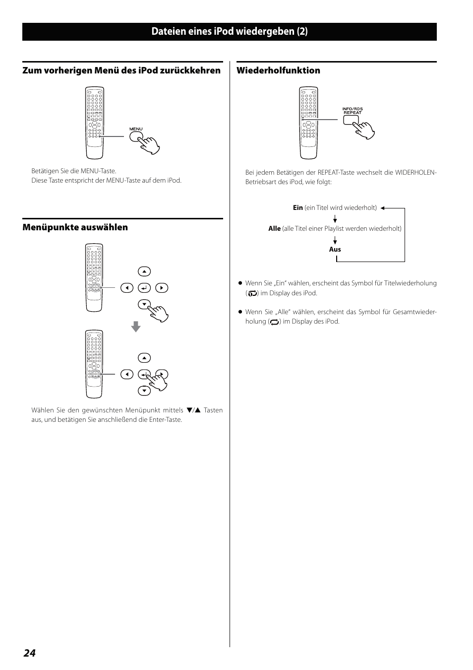 Dateien eines ipod wiedergeben (2) | Teac DVD Receiver DR-H338i User Manual | Page 24 / 148