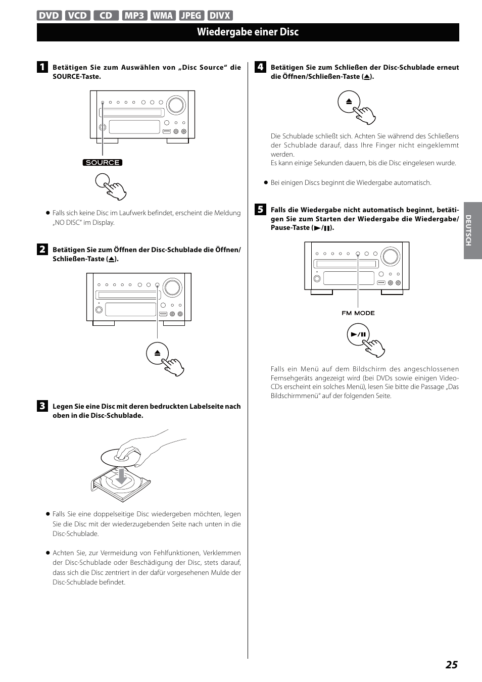 Wiedergabe einer disc | Teac DVD Receiver DR-H338i User Manual | Page 25 / 148