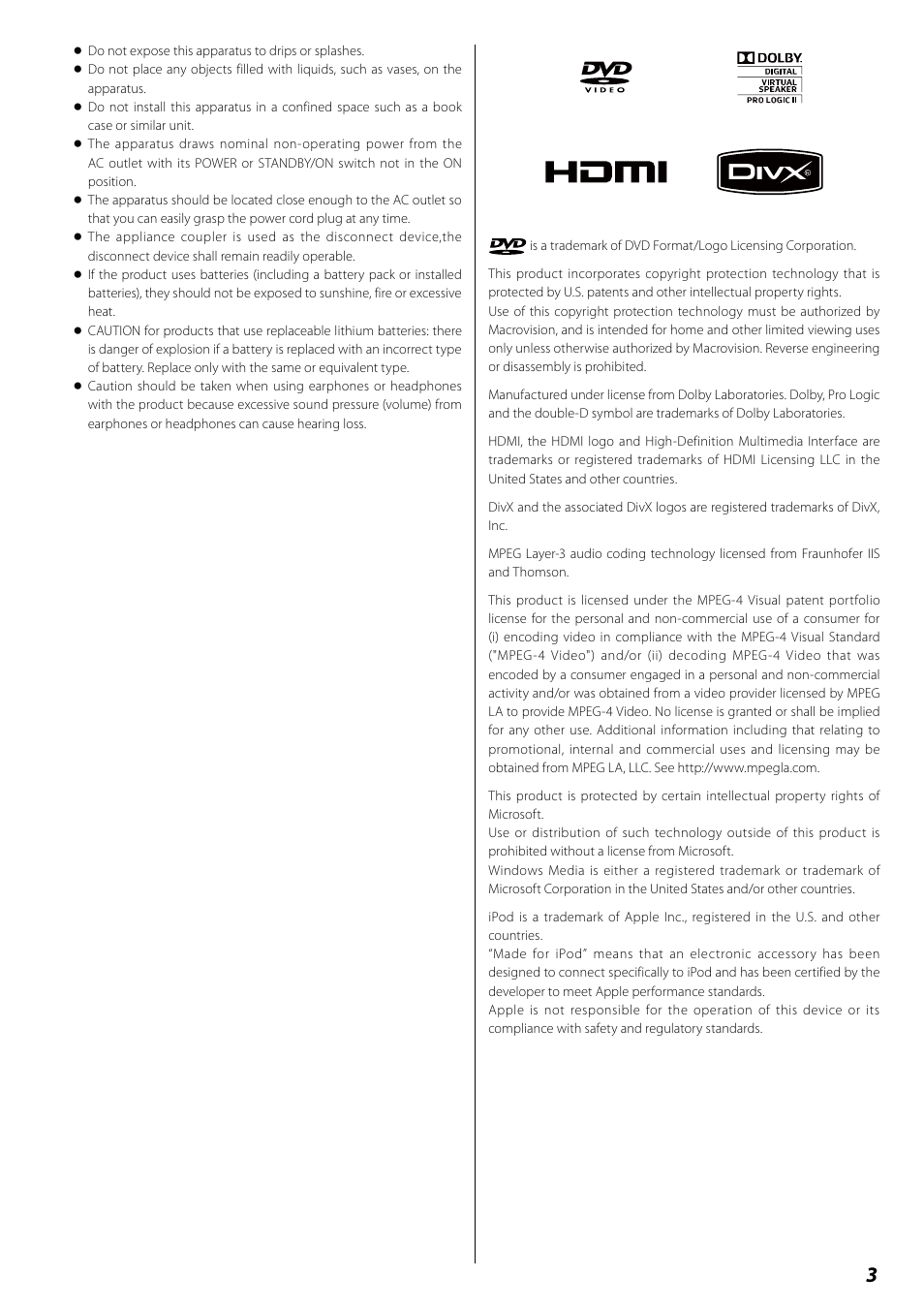 Teac DVD Receiver DR-H338i User Manual | Page 3 / 148