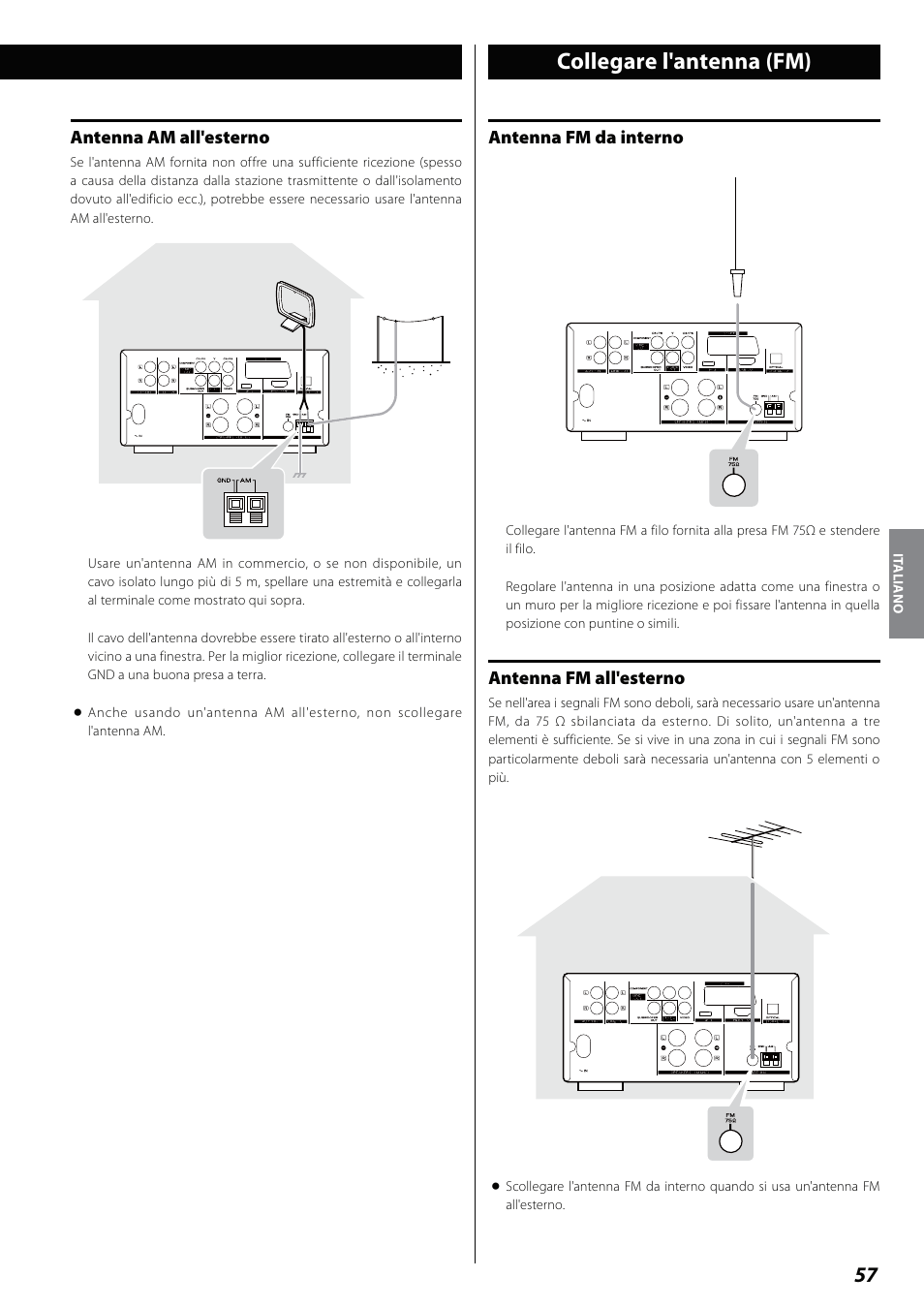 Collegare l'antenna (fm) | Teac DVD Receiver DR-H338i User Manual | Page 57 / 148