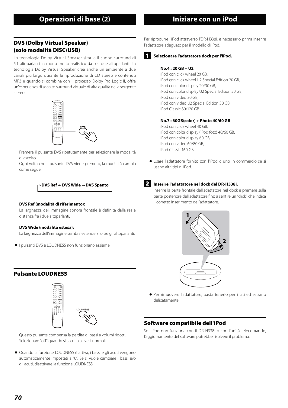 Iniziare con un ipod, Operazioni di base (2) iniziare con un ipod | Teac DVD Receiver DR-H338i User Manual | Page 70 / 148