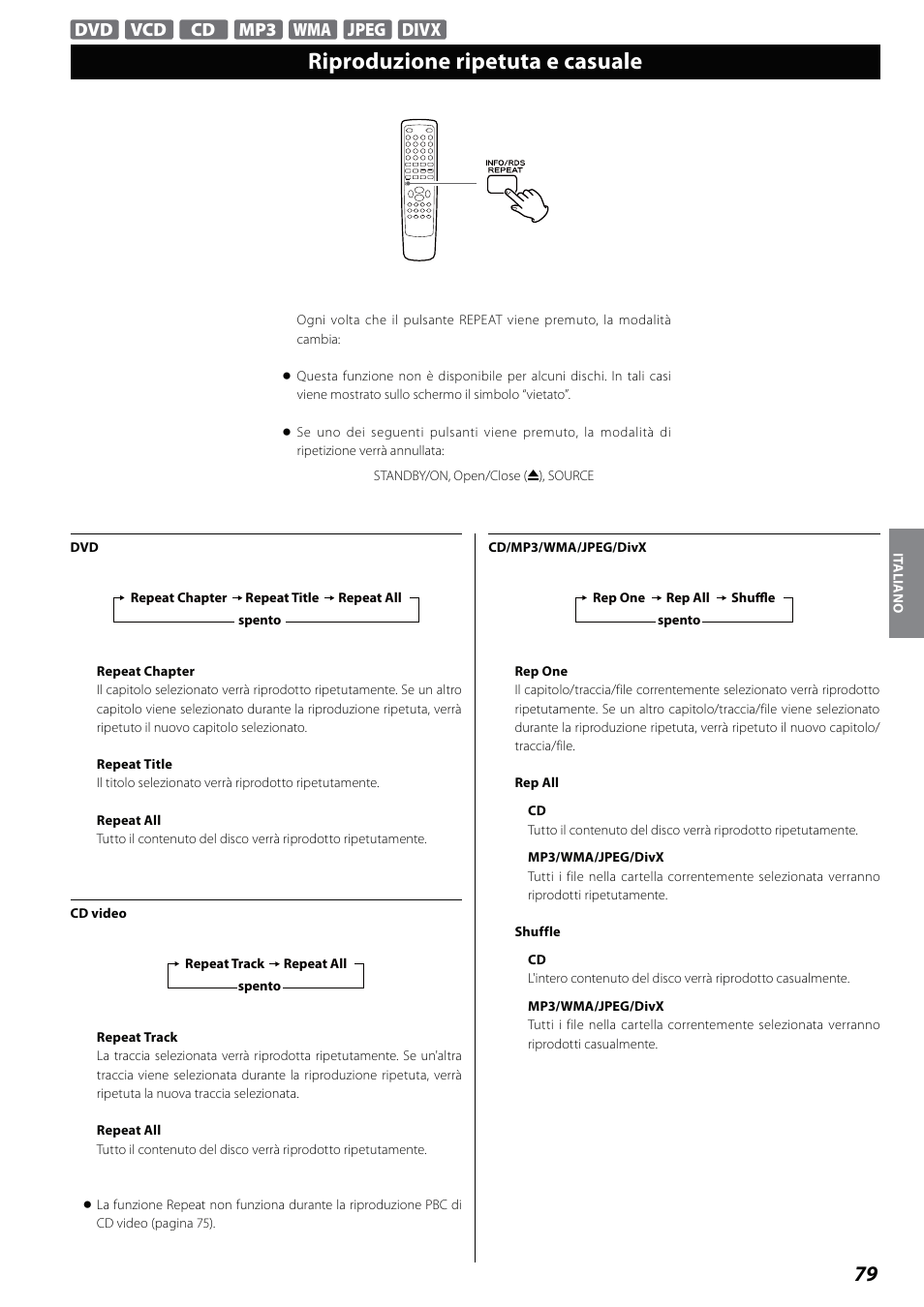 Riproduzione ripetuta e casuale | Teac DVD Receiver DR-H338i User Manual | Page 79 / 148