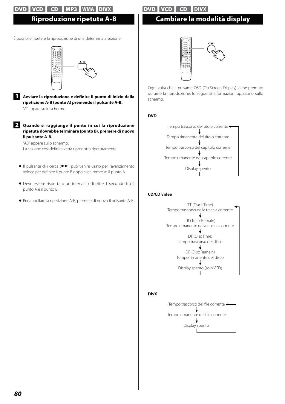 Riproduzione ripetuta a-b, Cambiare la modalità display | Teac DVD Receiver DR-H338i User Manual | Page 80 / 148