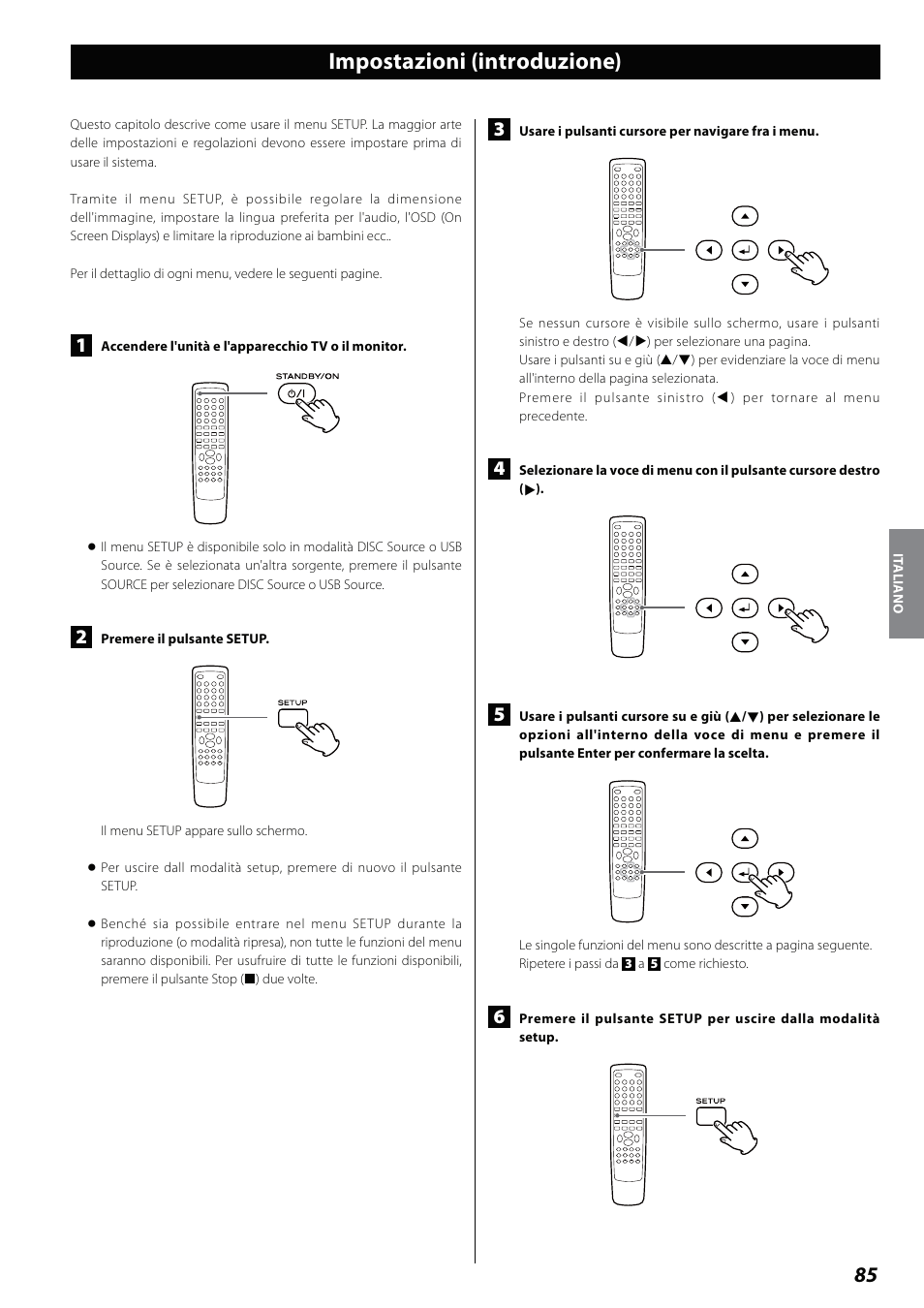 Impostazioni (introduzione) | Teac DVD Receiver DR-H338i User Manual | Page 85 / 148